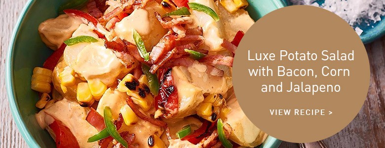 Luxe Potato Salad with Bacon, Corn and Jalapeno